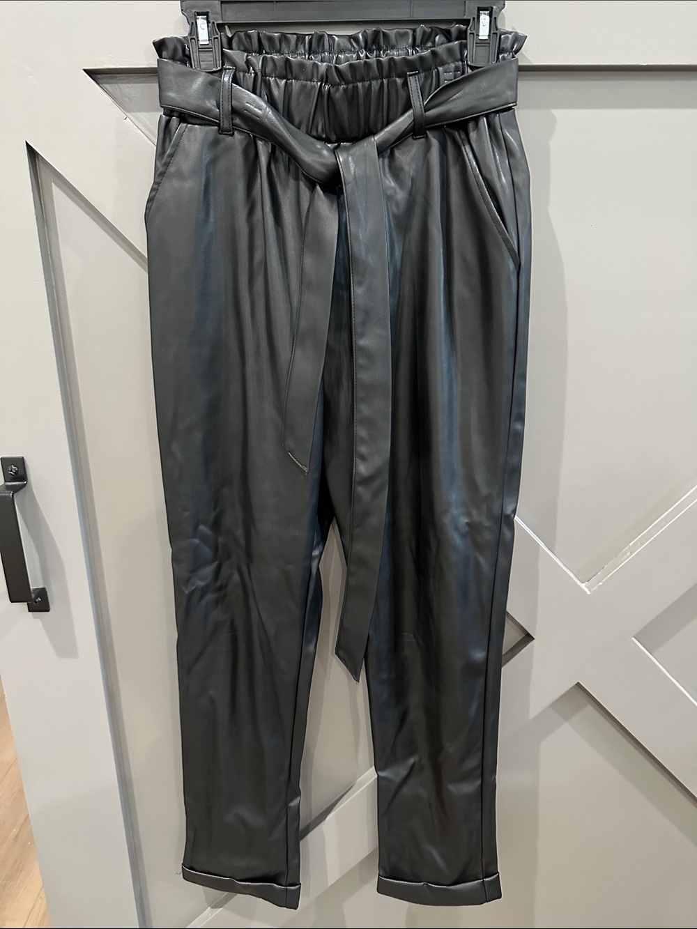 Kohl's SO Black Faux Leather Paperbag Fleece Pants